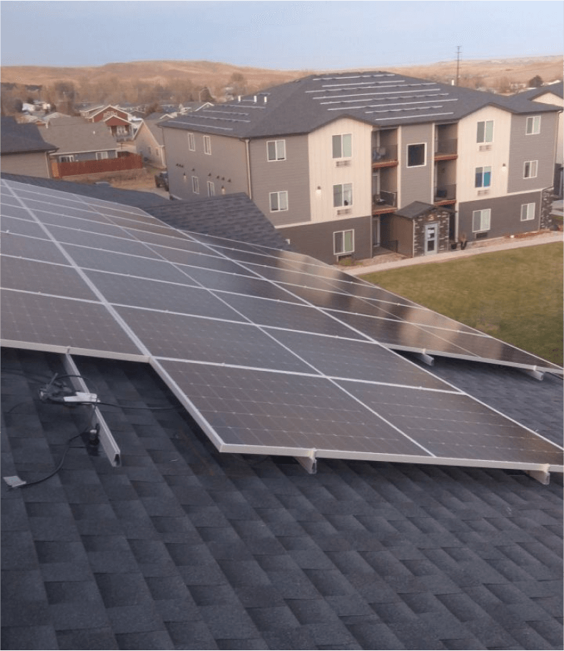 Aerial view of Champion Villas with solar panels